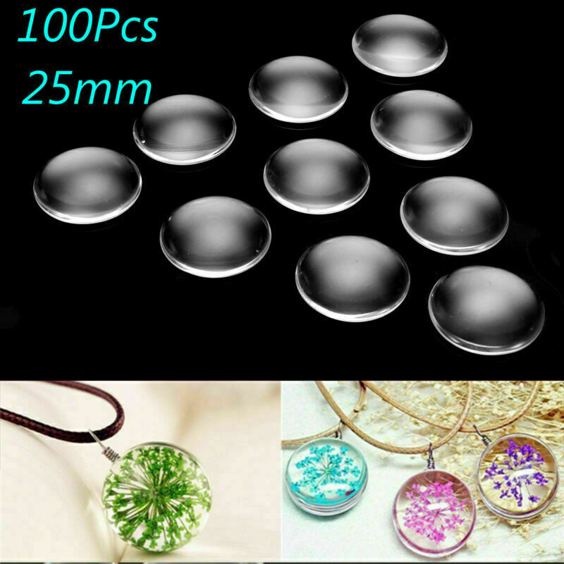 25MM 100Pcs Transparent Clear Round Flatback Domed Glass Cabochon Cover Finding