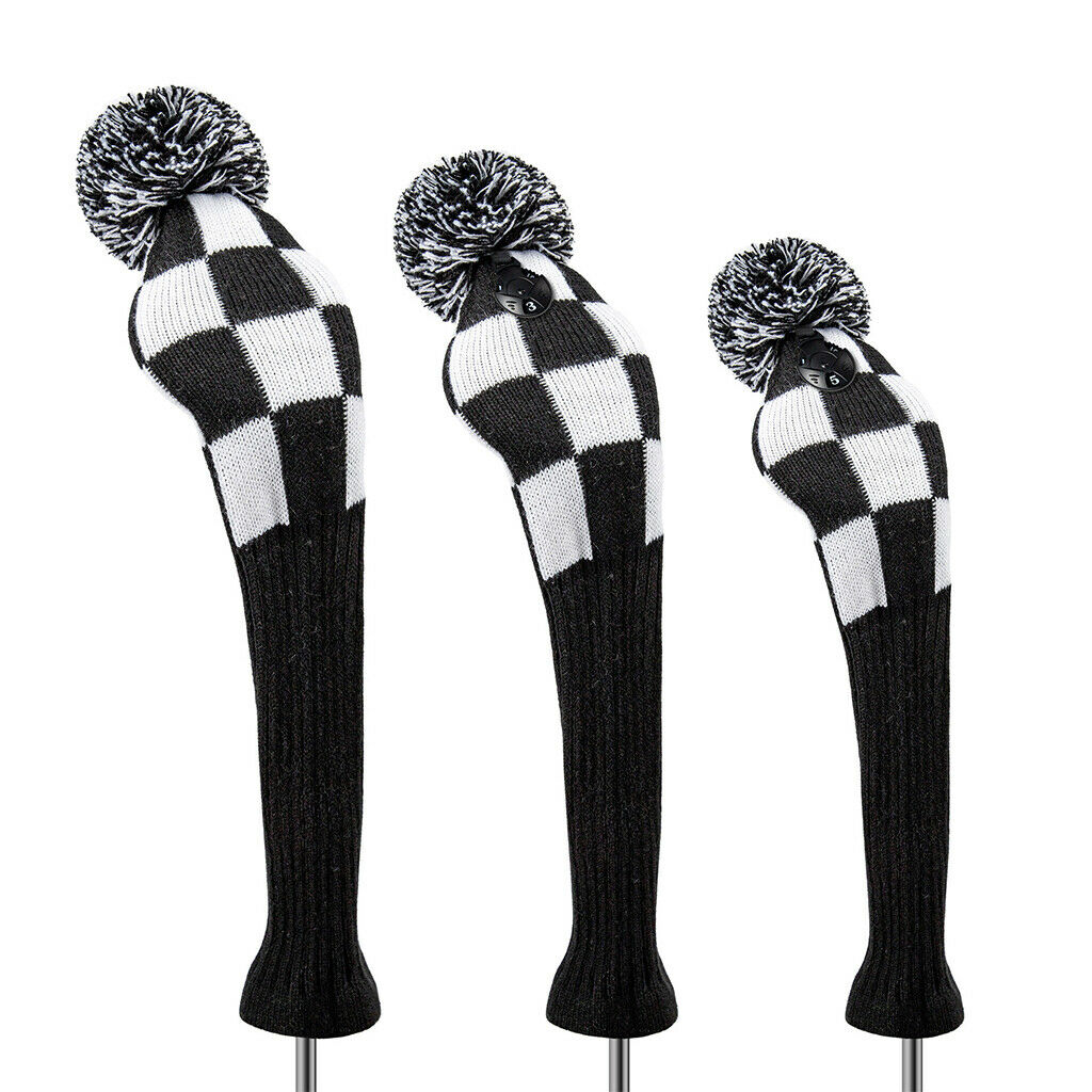 3x Knitting Wood Head Cover Pom Pom Driver No.1 3 5 Fairway Wood Headcover