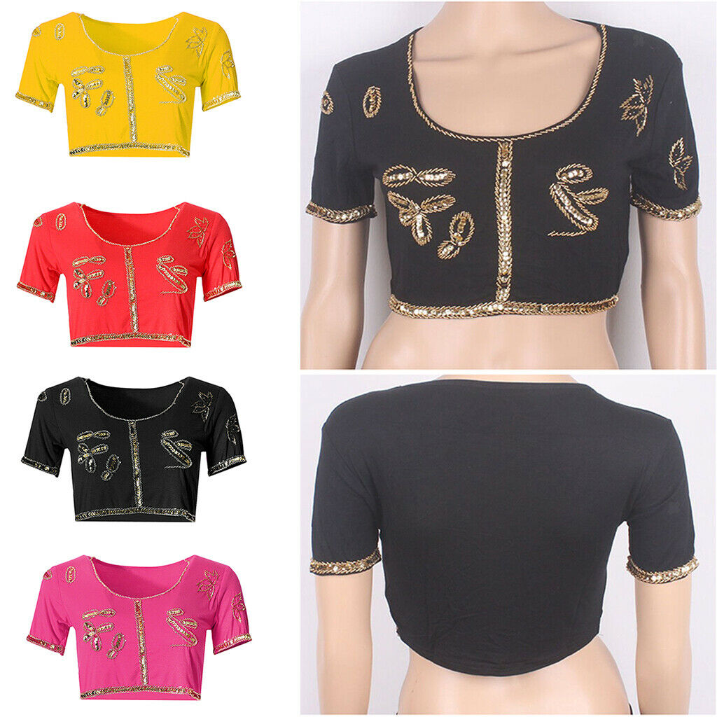 Yoga Belly Dance Tops Scoop Neck Crop Top Dance Performance Costume  Yellow