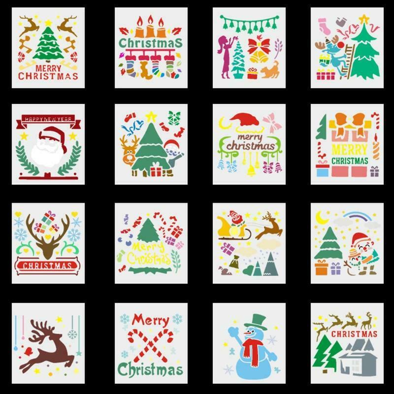 16Pcs Christmas Drawing Templates Painting Stencils for Kid Card Making Notebook