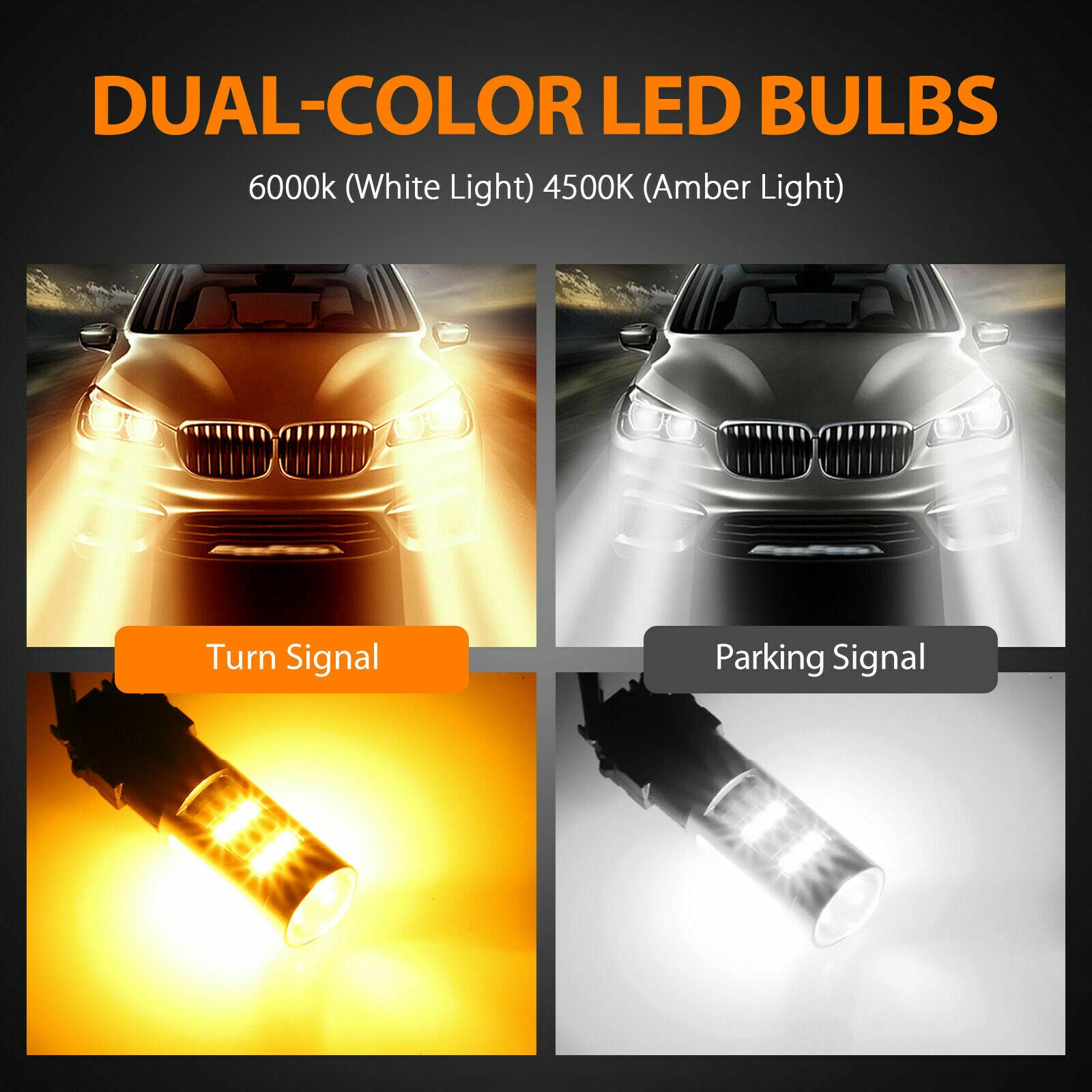 2X Error Free White/Amber 3157 LED DRL Switchback Turn Signal Parking Light Bulb