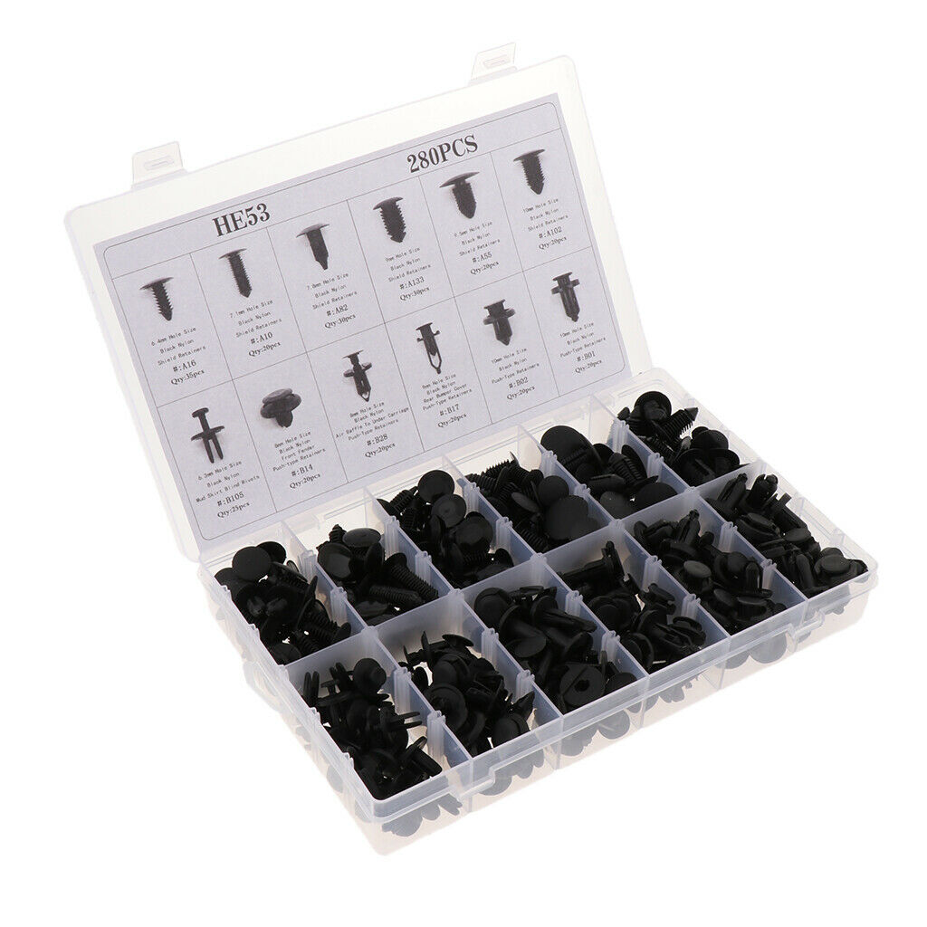 280 Pieces Universal Car Plastic Rivets Fastener Bumper Push Pin Clip HE53