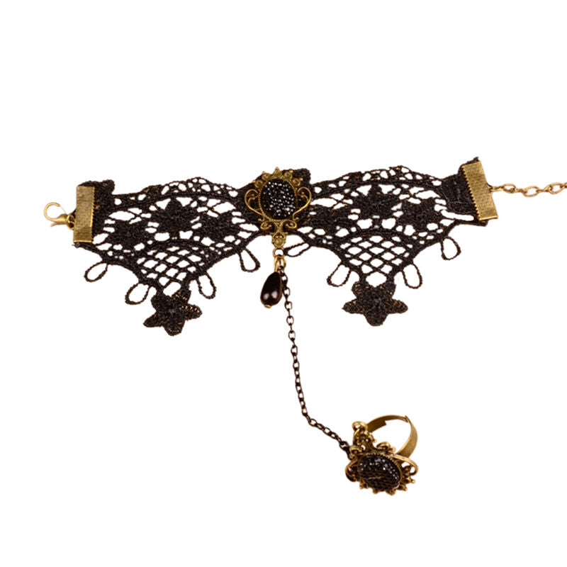 Lady Sexy Black Lace Gothic Ring Wrist Bracelet Bangle Handlace Wrist CollaHFDD