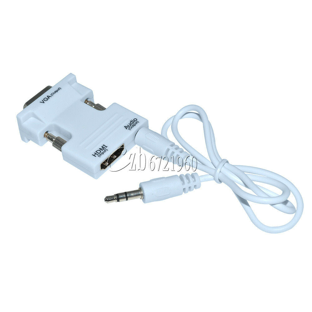 HDMI Female to VGA Male Converter+Audio Cable Support 1080P Signal Output White