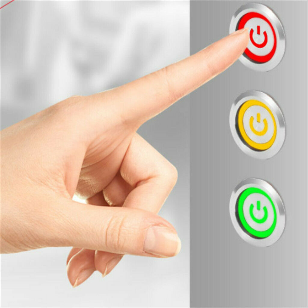 12V 3A LED Push Button Switch Latching 16mm Power Ring Aluminum Metal White
