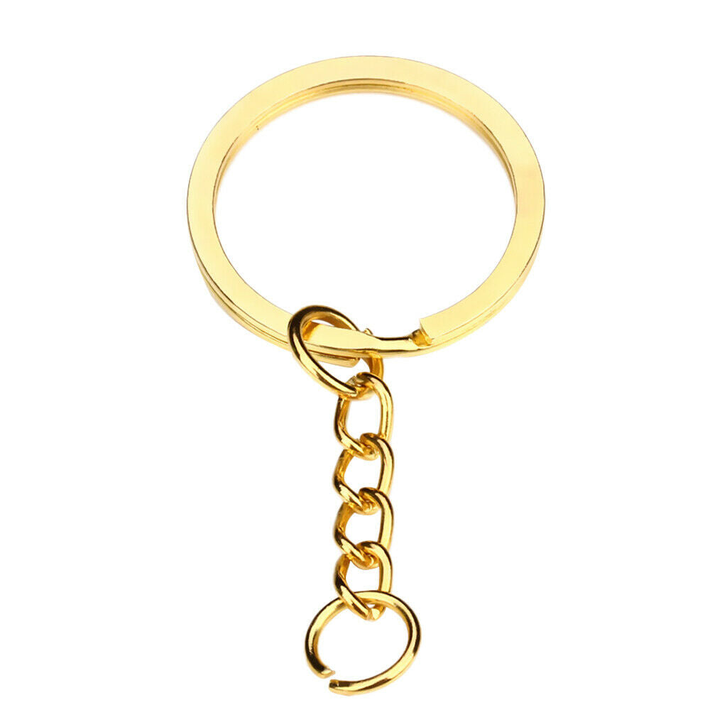 20x Split Rings Key Ring Blank 30mm With Metal Hoop Loop With Chain Golden DIY