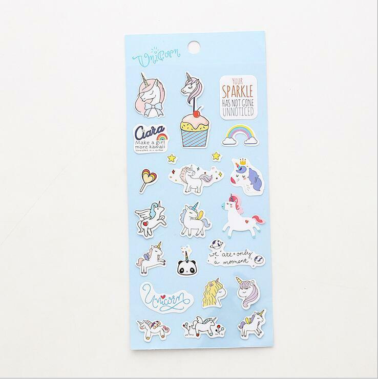 3 sheet Creative Cartoon unicorn Stickers decoration Plan diary Album Stickers