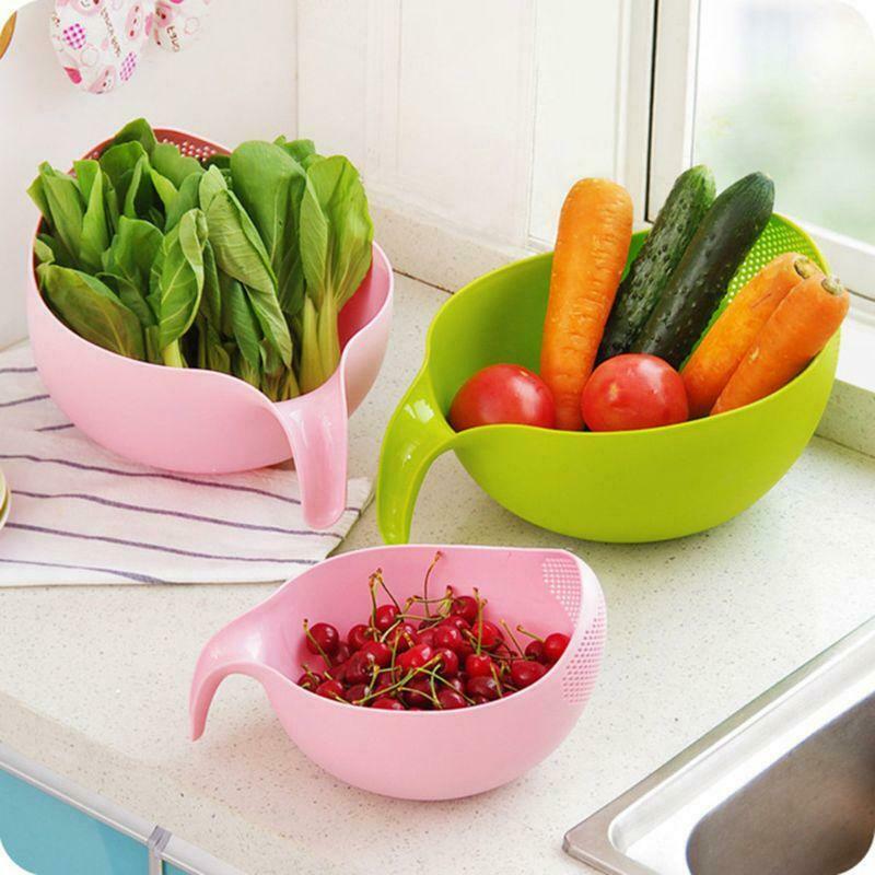 1pc Rice Washing Filter Strainer Basket Sieve Fruit Vegetable Bowl Drainer