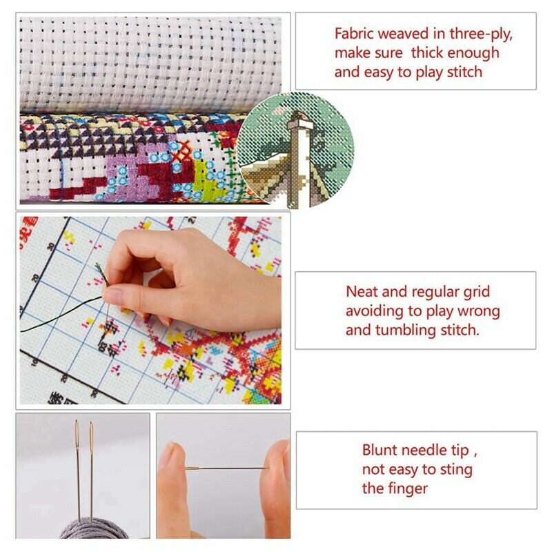 Cross Stitch Kits Stamped for Adults Beginner Kids 11CT DIY Embroidery NeedlR5O8