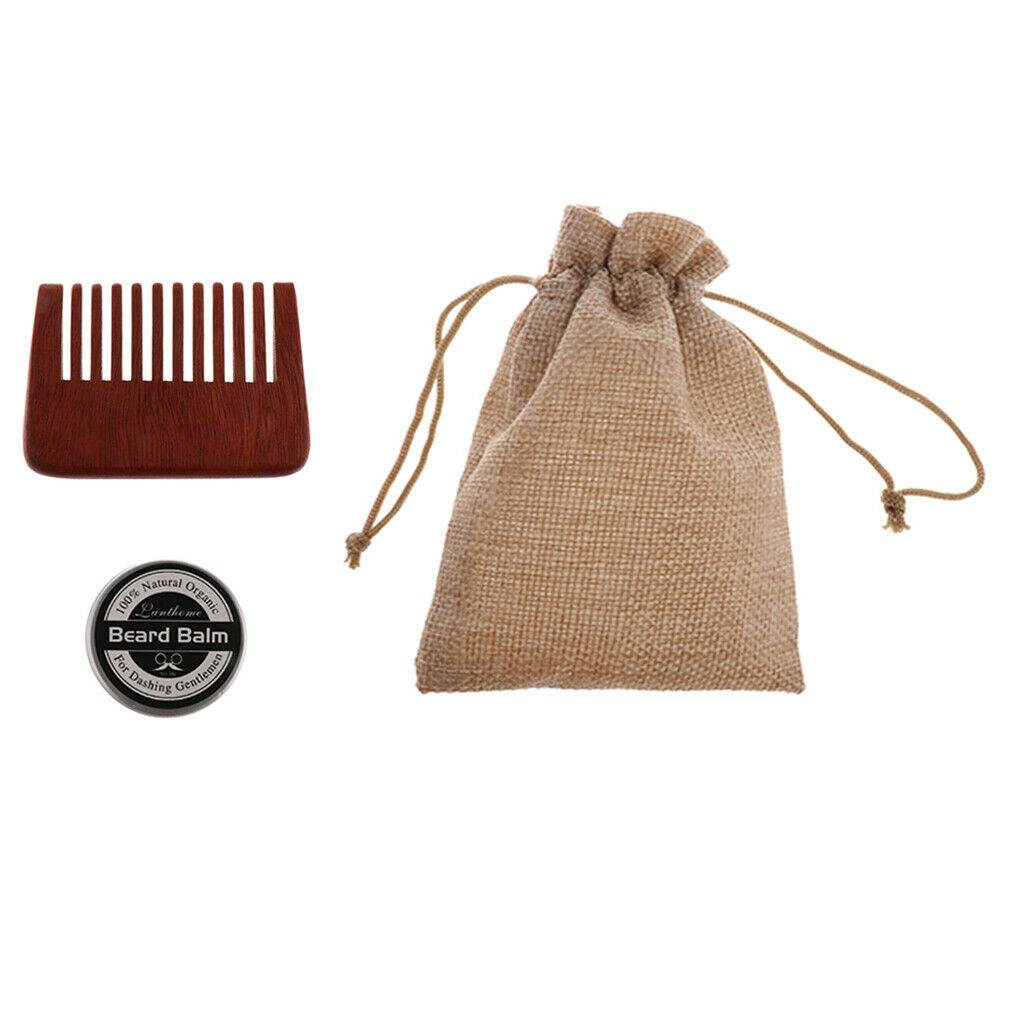 Men's Gift Kit Natural Beard Oil Balm Mustache Wax Grooming Brush Comb Set