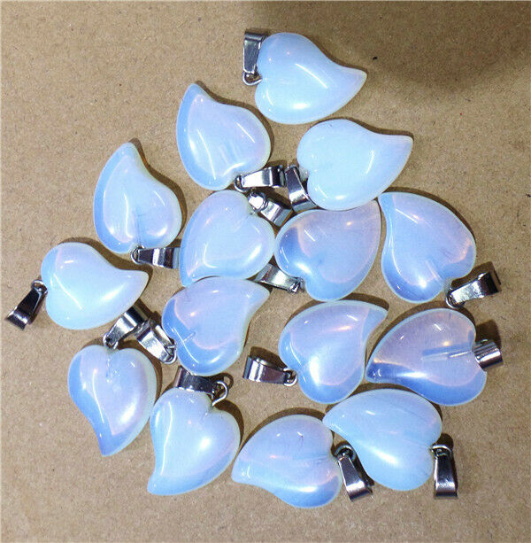 15Pcs 19x17x6mm White Opal Heart Pendant Bead DIY Necklace Jewelry Making HH9550