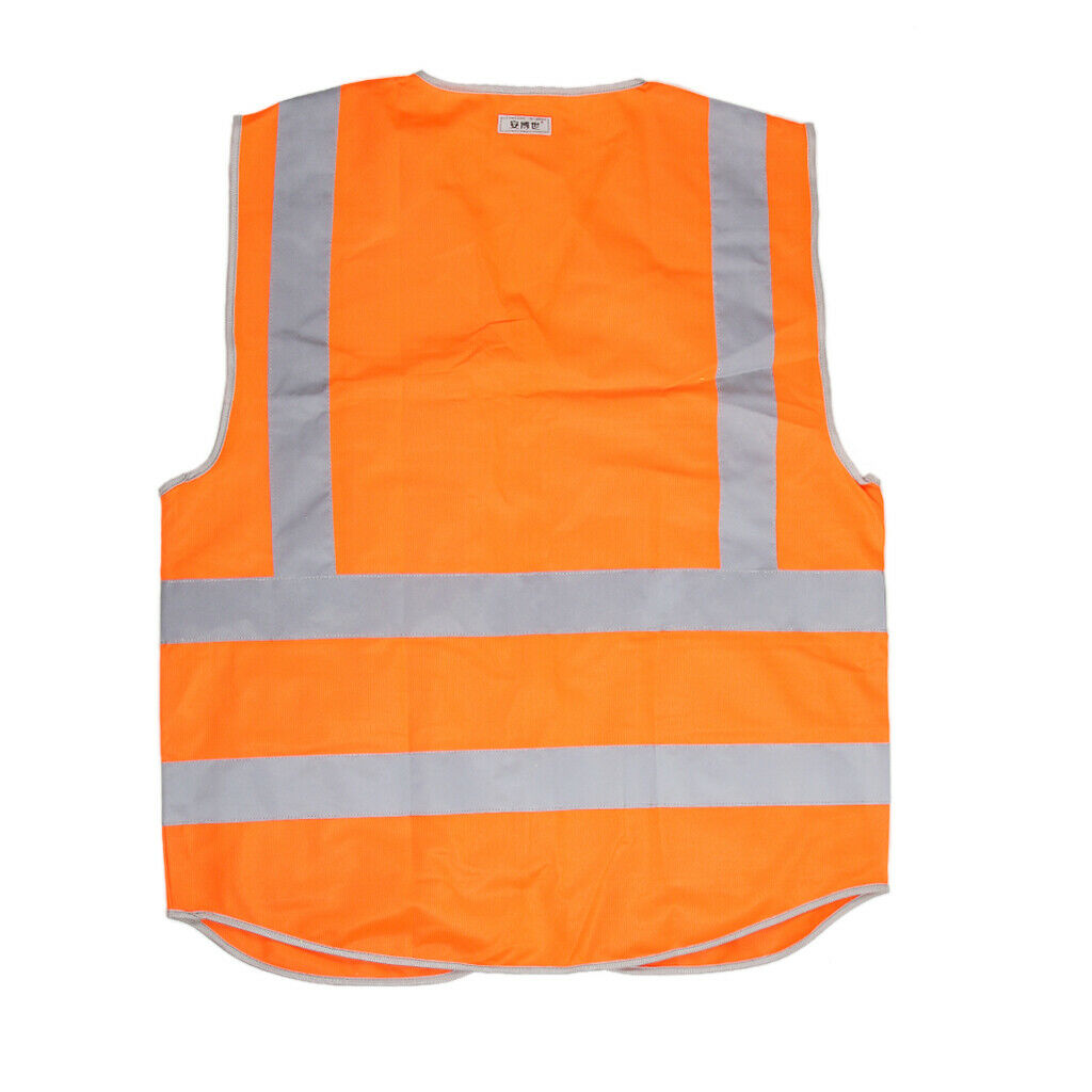 Hi-Vis Safety Vest With Zipper Reflective Tape Jacket Waistcoat Orange