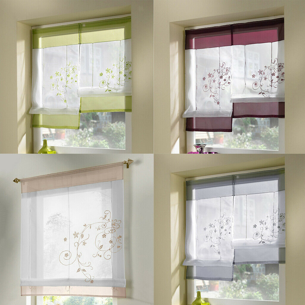 Liftable Roman Curtain Sheer Voile Window Valance Drape #3 Green, 80x120cm