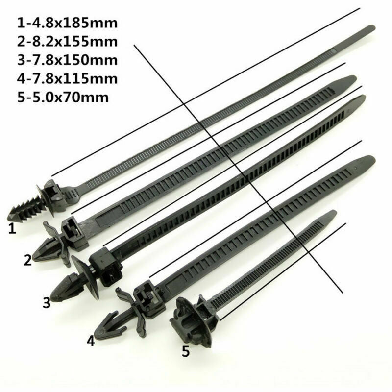 100pc 5 Type Cable Ties Quality nNylon Bundled Wire Band Line Fixed Fastener
