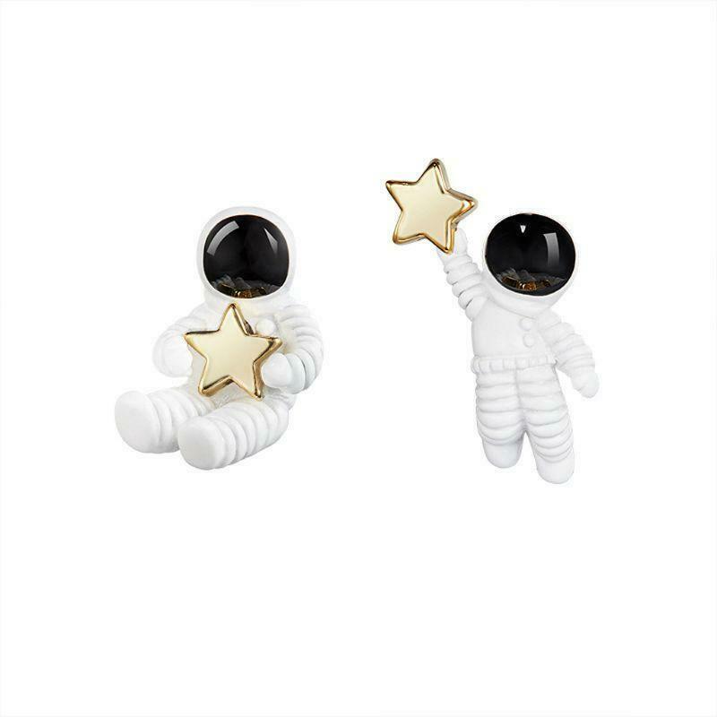 Cute Starry Sky Space Star Asymmetrical Astronaut Small Stud Earrings for Women