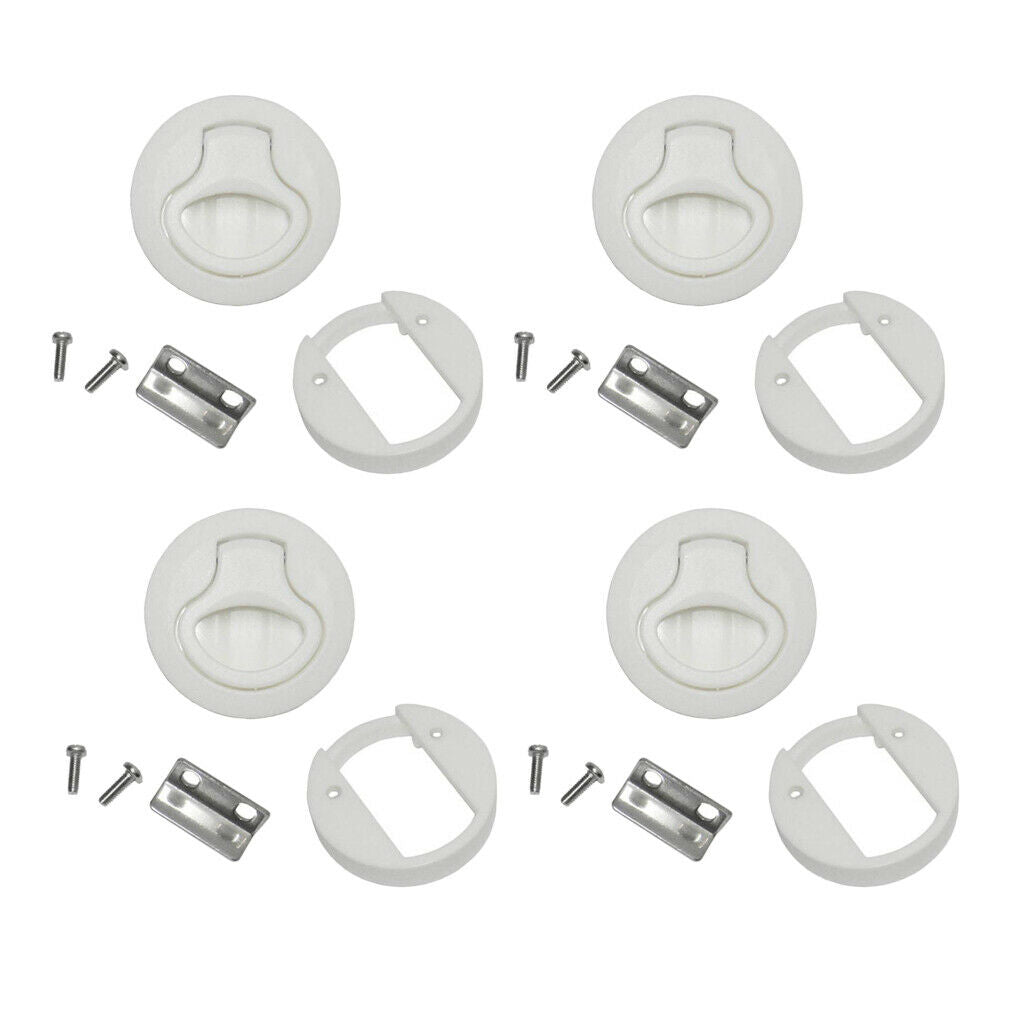 4pcs  2" Round Locking Flush Pull Latch Hatch Lift Key Boat Door Deck White