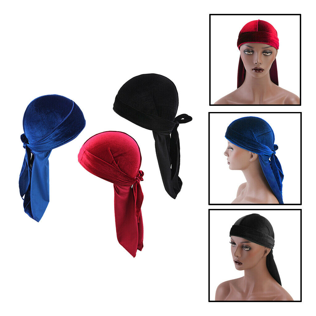Elegant Velvet Bandana Hat Durag Long Tail Headwrap Beanie Hat Chemo Hat