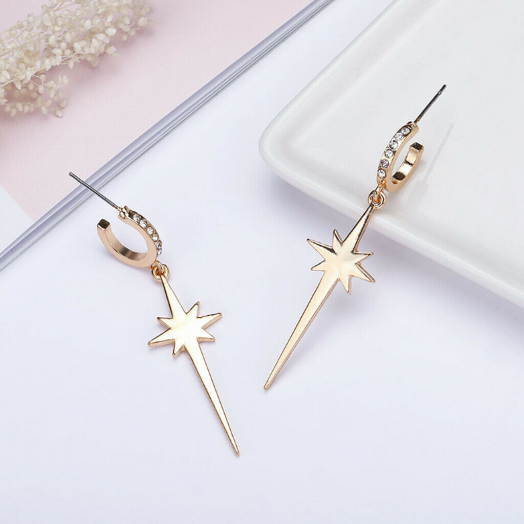 2x Crystals Stud Earrings Simple Dangle Earrings Golden Ear Studs Jewelry