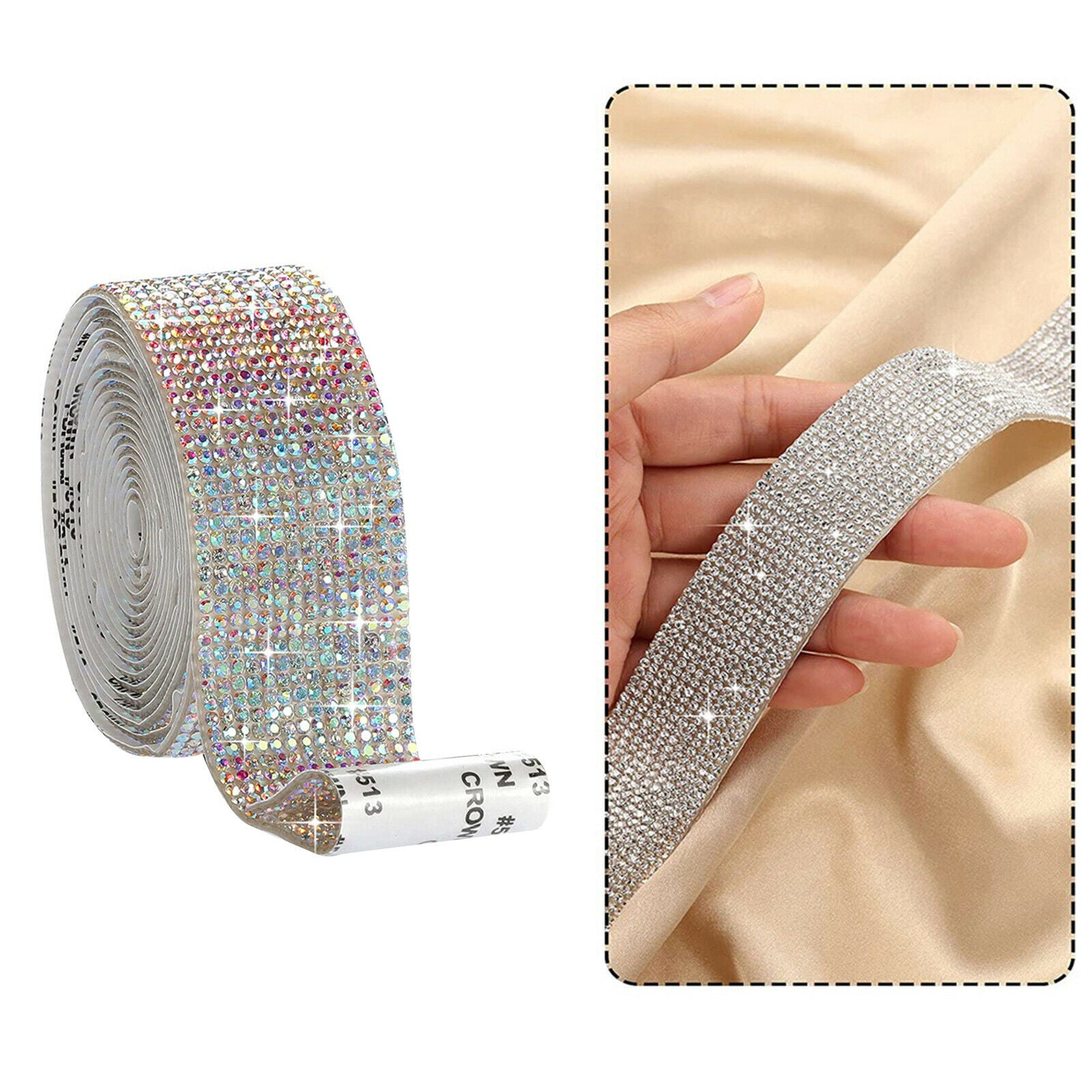 Self-Adhesive Rhinestone Diamond Ribbons DIY Car Phone Multicolor 1.4cm