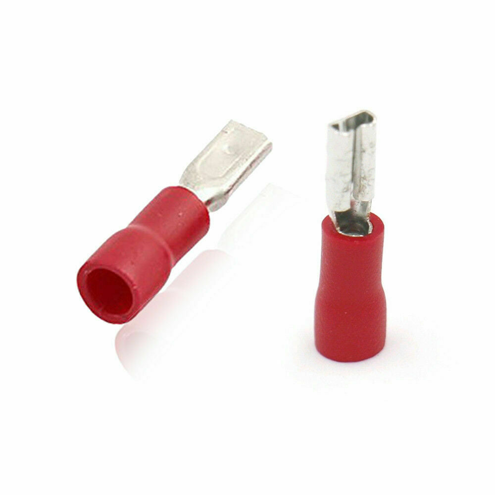 100Pcs Red FDD1.25-110  22-16 AWG Insulated Female Spade Wire Crimp Terminal