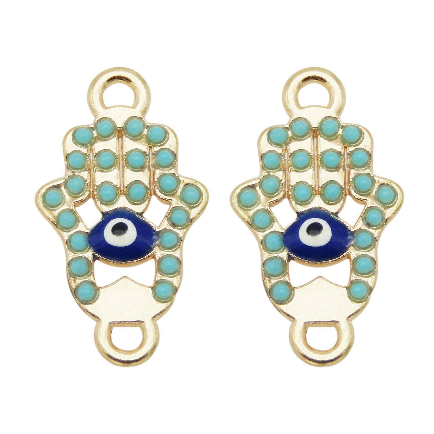 12 Alloy Rhinestone Enamel Hand Charm Evil Eye Pendant Connector Making 22X12mm