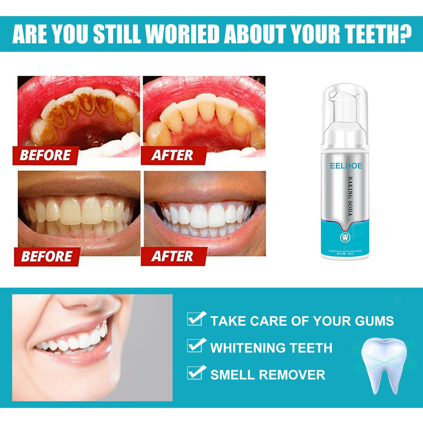 Toothpaste Teeth Whitening Foam 60ml Mouth Wash Freshen Breath