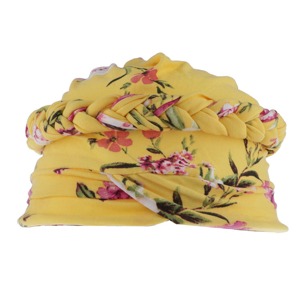 Women Muslim Floral Cancer Chemo Hat Turban   Hair Loss Wrap   Yellow