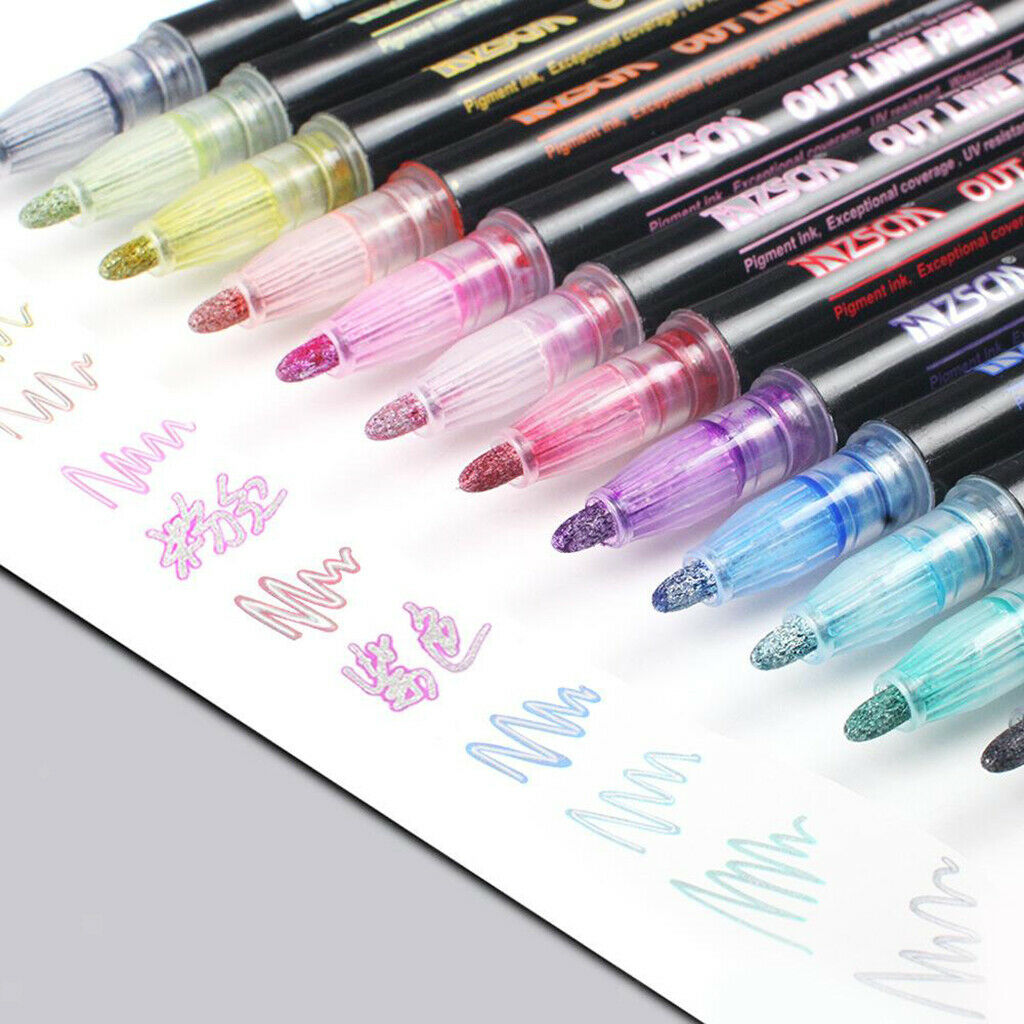 21 Colors Self-outline Metallic Markers, Double Line Pen Writing Drawing