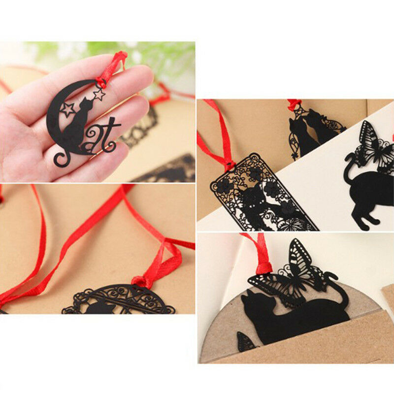 2X Cute Black Cat Metal Hollow Bookmark Holder Paper Marker Stationery SupplyBDA