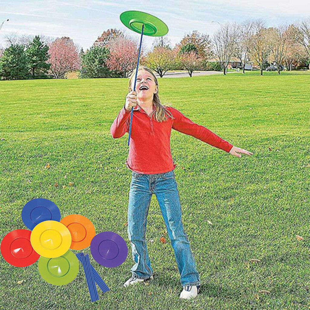6Pcs Plastic Spinning Plates Sticks Set Magic Trick Juggling Sports Fun Toys
