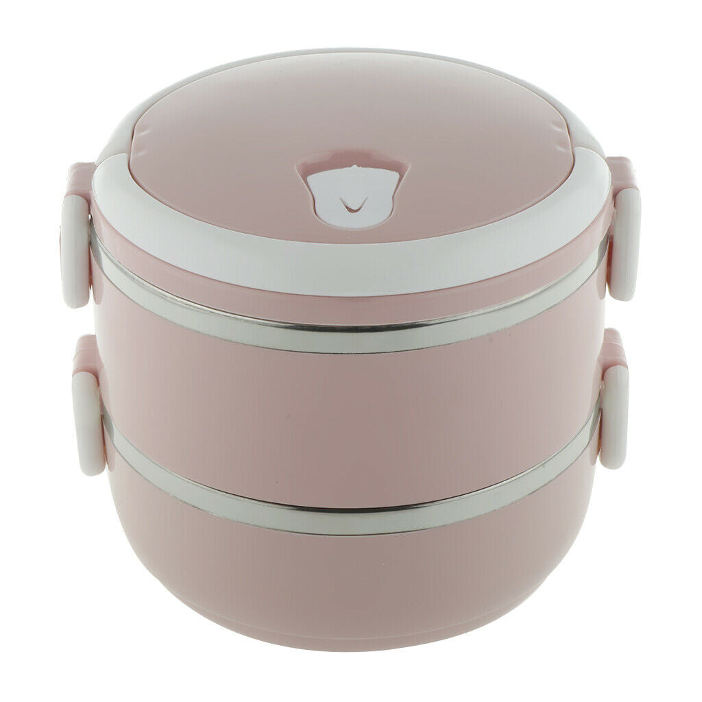 Stainless Steel Thermal Lunch Box Portable Tiffin Bento Box 2 Tier Pink