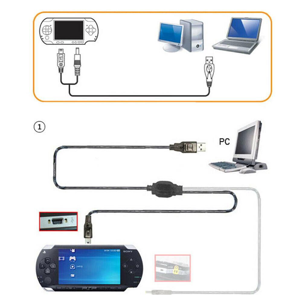 Newest 2 in 1 USB Data Cable + Charging Cable Cord For Sony PSP 2000 3000