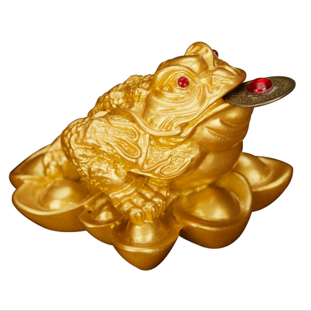 Money LUCKY Fortune Ching Frog Toad Coin Tabletop Feng Shui Decor 5cm Golden