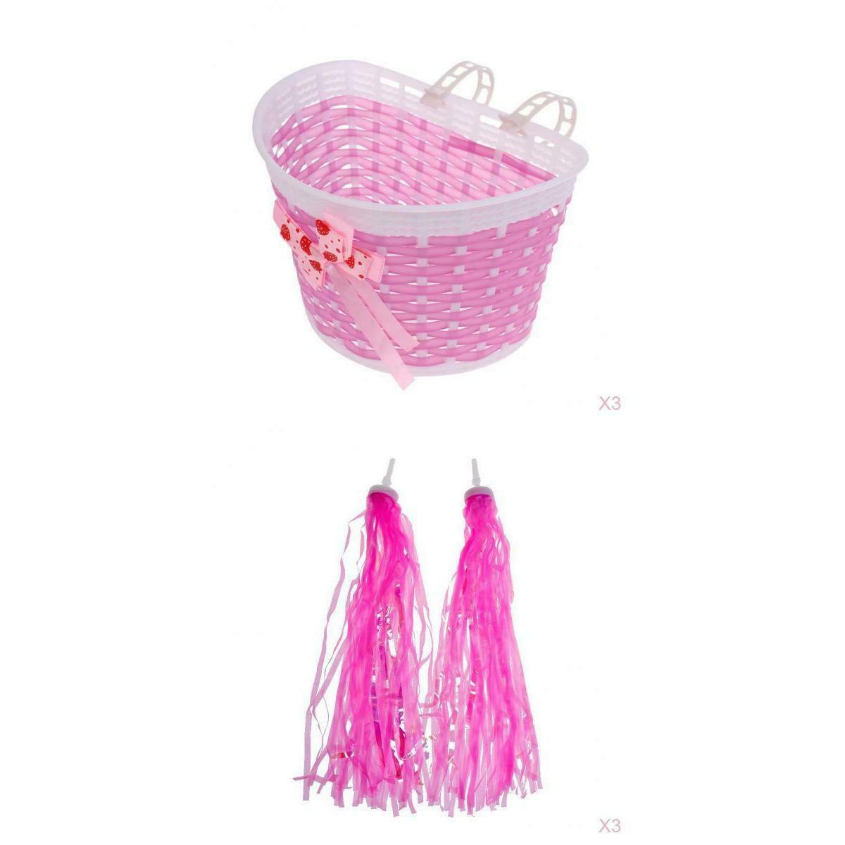 3x Kids Girls Front Basket Tricycle Shopping Holder Grip Tassels Streamers