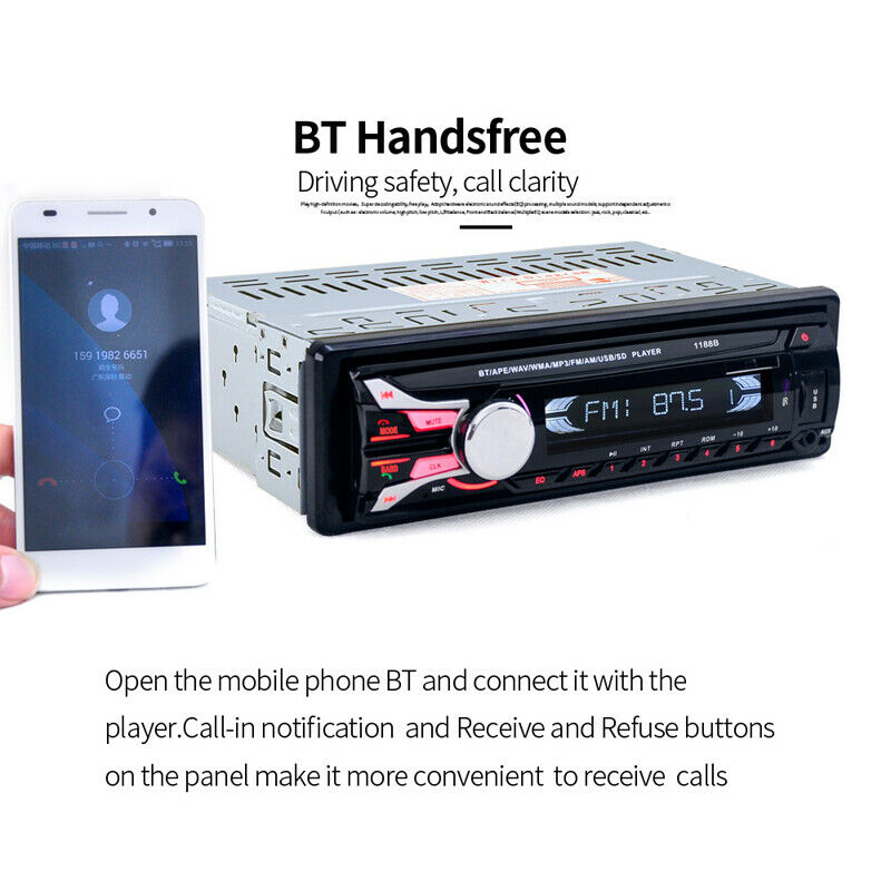 Single Din Car Stereo Bluetooth Mp3 Player Hands-free Call Audio Radio Receiver