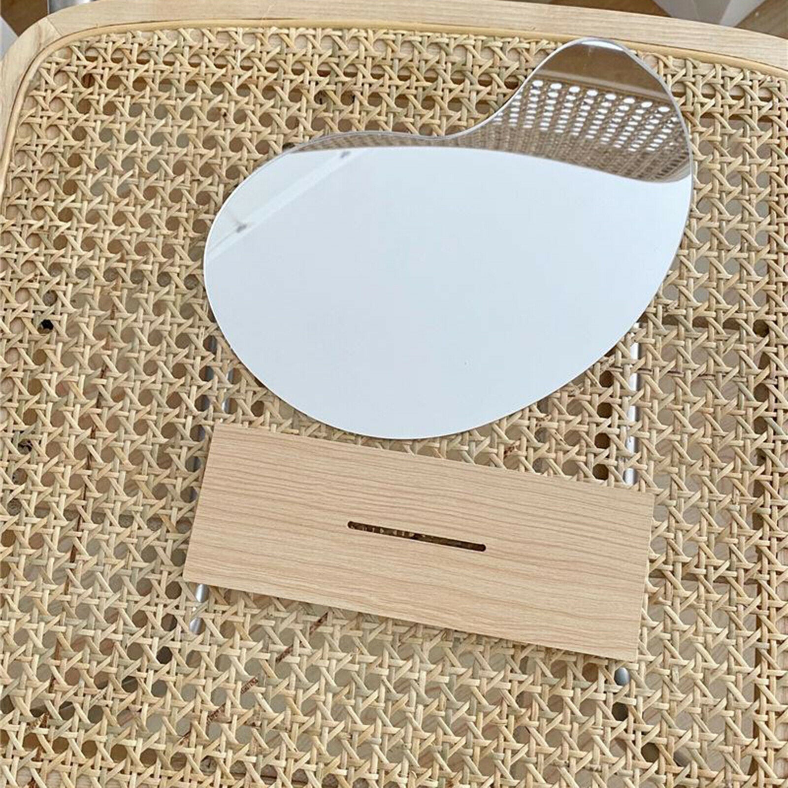 Acrylic Mirrors Irregular Cosmetic Makeup Mirror Wooden Base Decor 24x19cm
