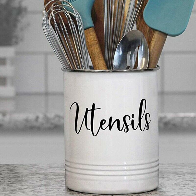 Kitchen Utensil Holder-Modern Farmhouse Kitchen Decor-White and Black Utensil Q7