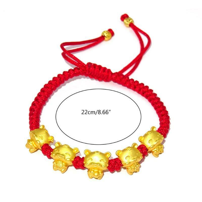 Adjustable Chinese Zodiac Sign Tiger Animal Charm Bracelet Red Rope Bracelet