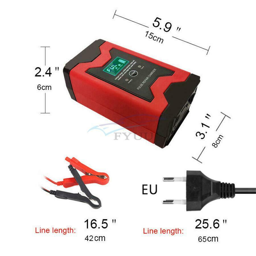 12V 4-100Ah Automatic Car Battery Intelligent Power Pulse Repair Charger EU Plug