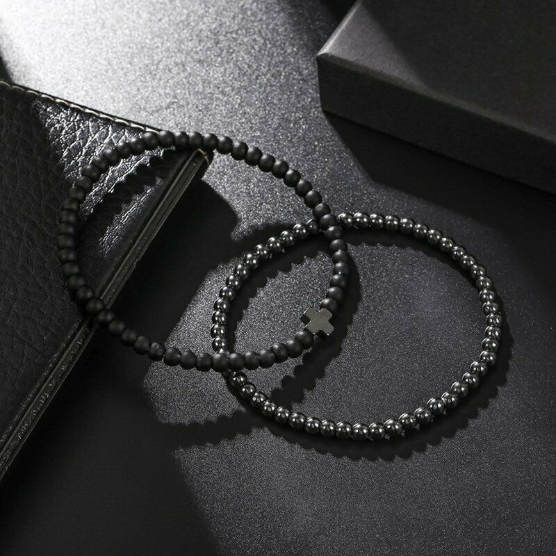 2Pcs/Set Crown Frosted Stone Beaded Bracelet Bangle Wristband Men Jewelry Gifts