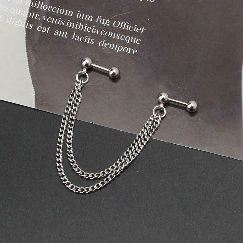 1Pc Punk Ball Stud Cartilage Ear Cuff Wrap Double Chain Piercing Unisex Earring