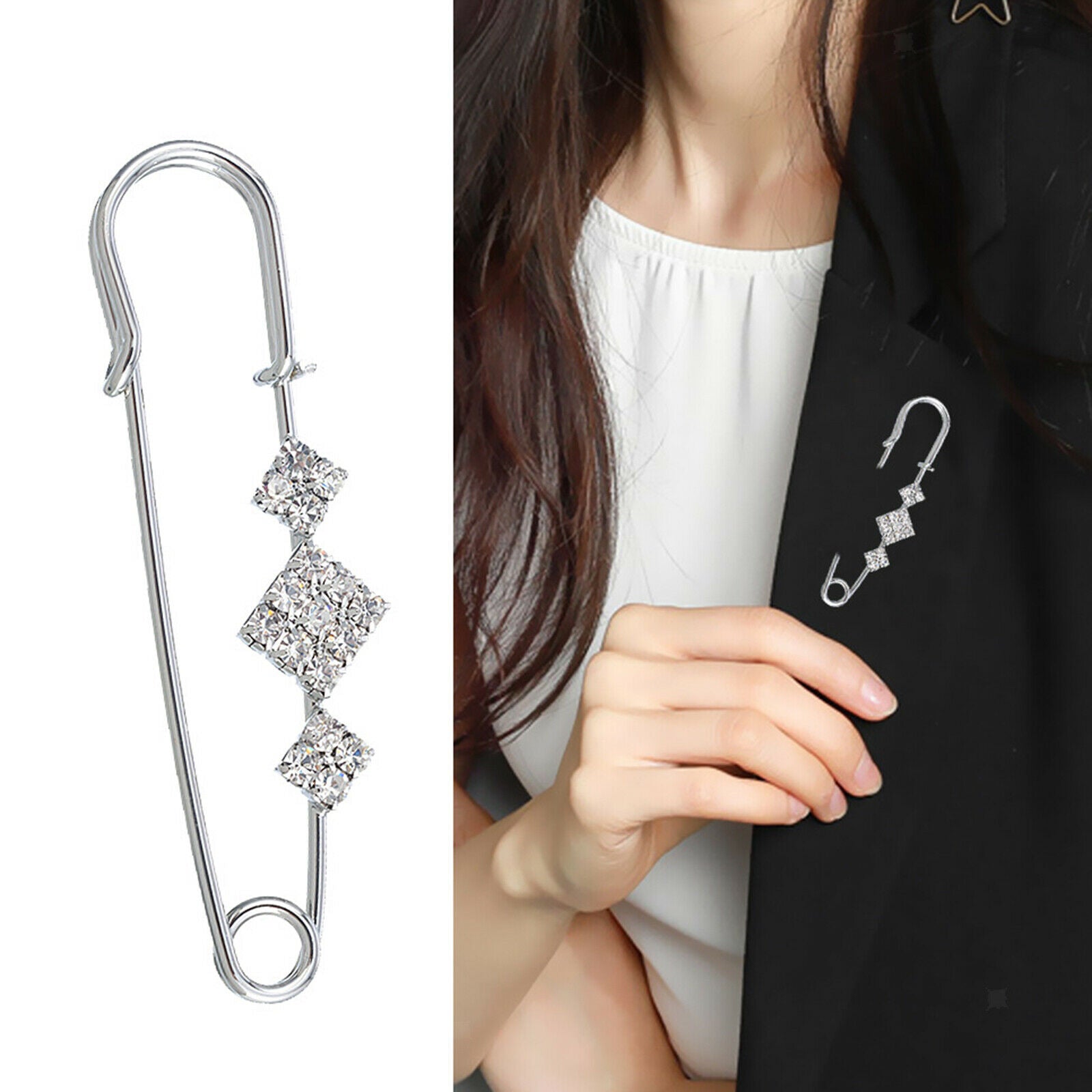 Set of 6 Exquisite Women Crystal Brooch Pins Anti-Exposure Neckline Buckle