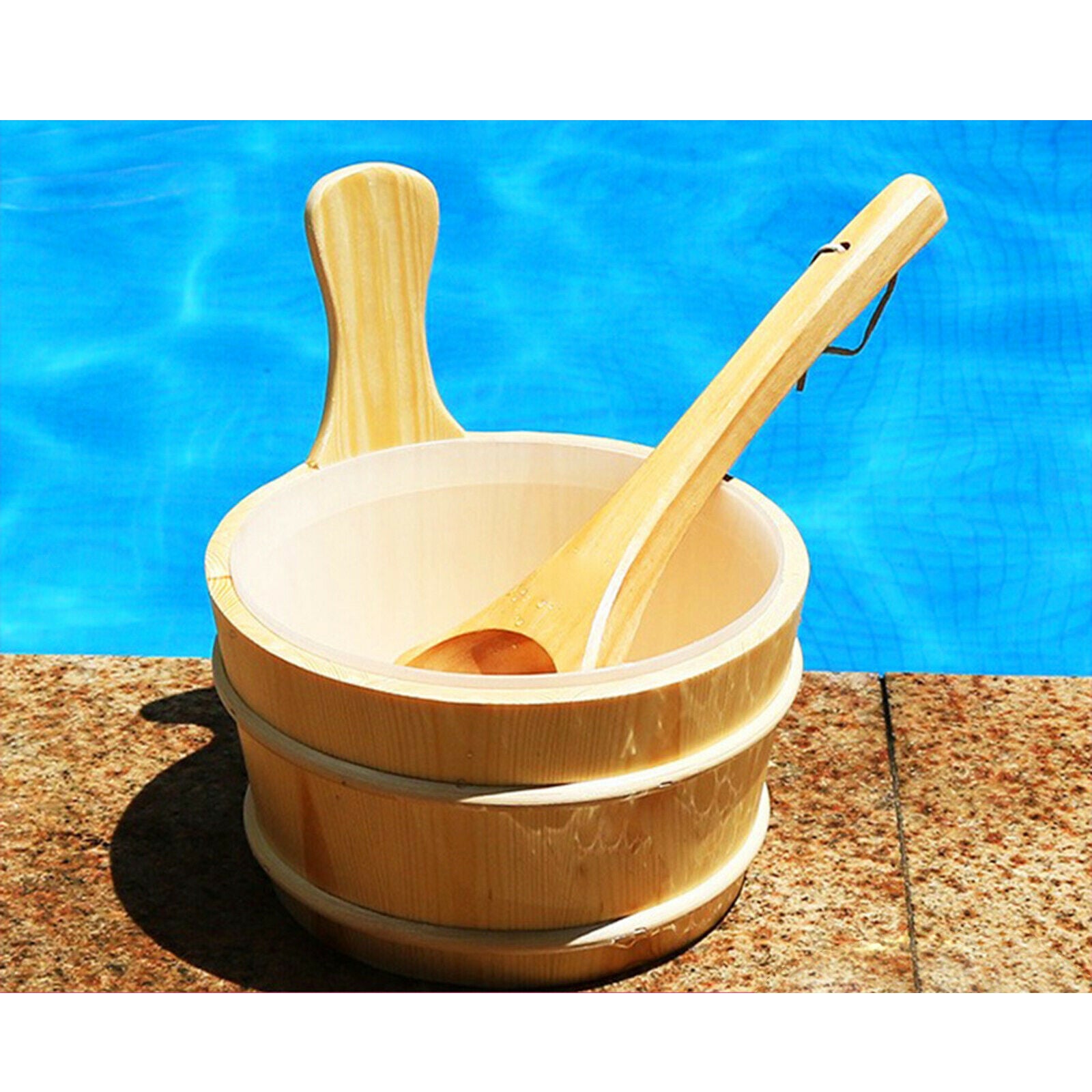 4L Wood Sauna Bucket with Ladle for Steaming Room Bath Personal Care Kit