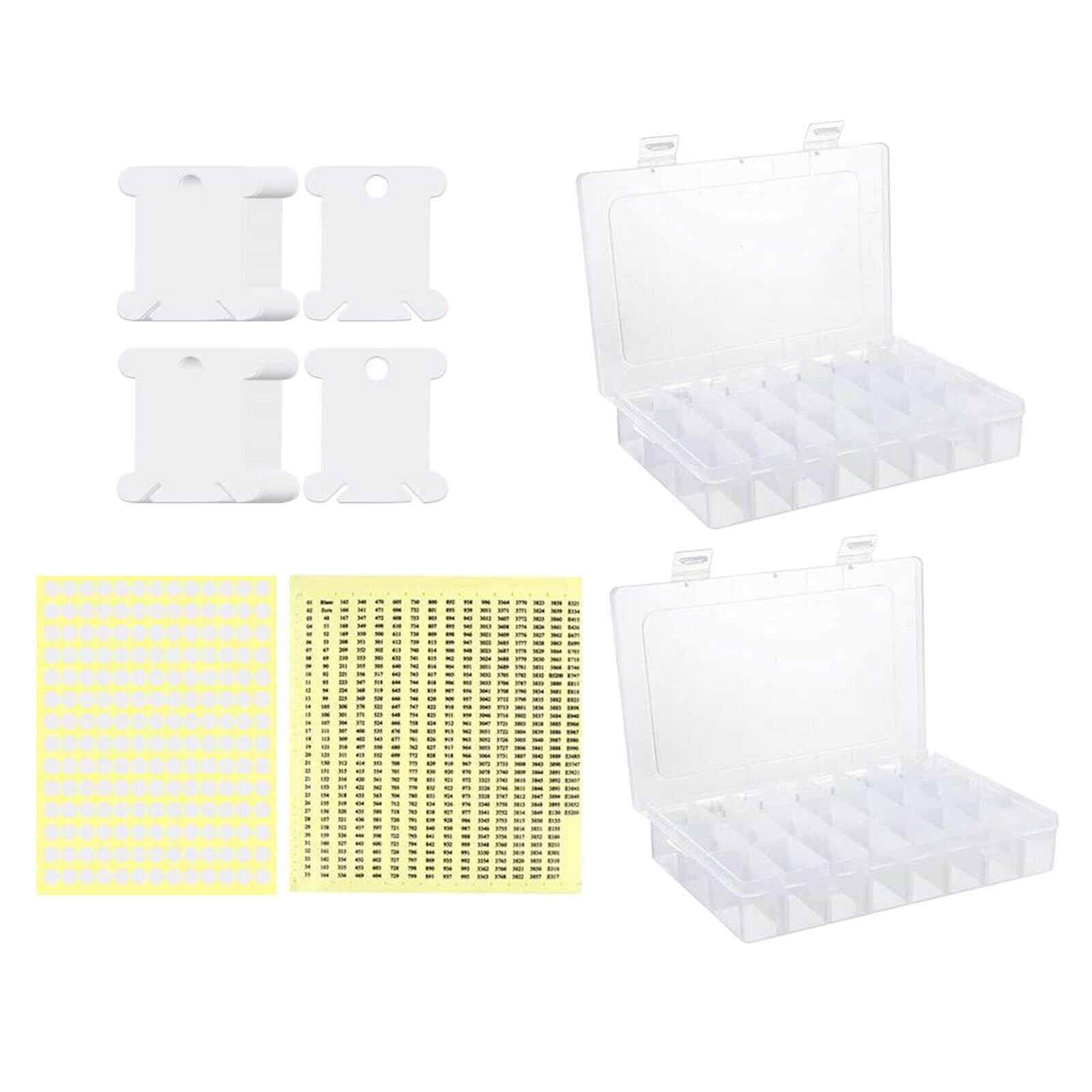150 Pcs Embroidery Hard Plastic Floss Bobbins Set with White Storage Box, 165