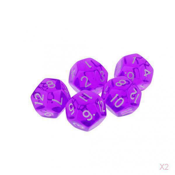 Gem Muti Sided Dices Set Of 5 D12 D&D TRPG  Games Purple