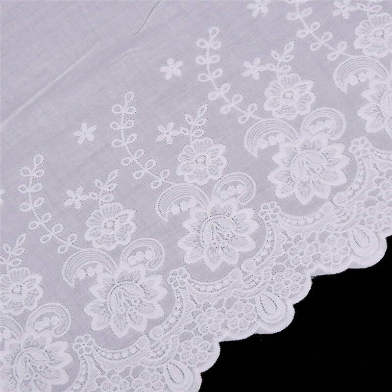 3Yards White Lace Cotton Embroidered Trim Fabric DIY Decor Crafts Sewing Dress