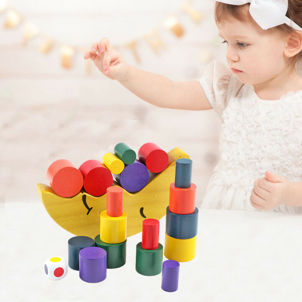 Montessori Wooden Rainbow Building Stacking Blocks Shape Sorting Game Learning