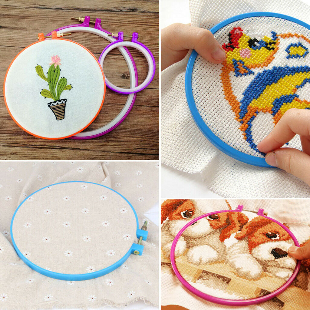 4Pcs Embroidery Hoops Plastic Circle Cross Stitch Hoop  Set For Sewing