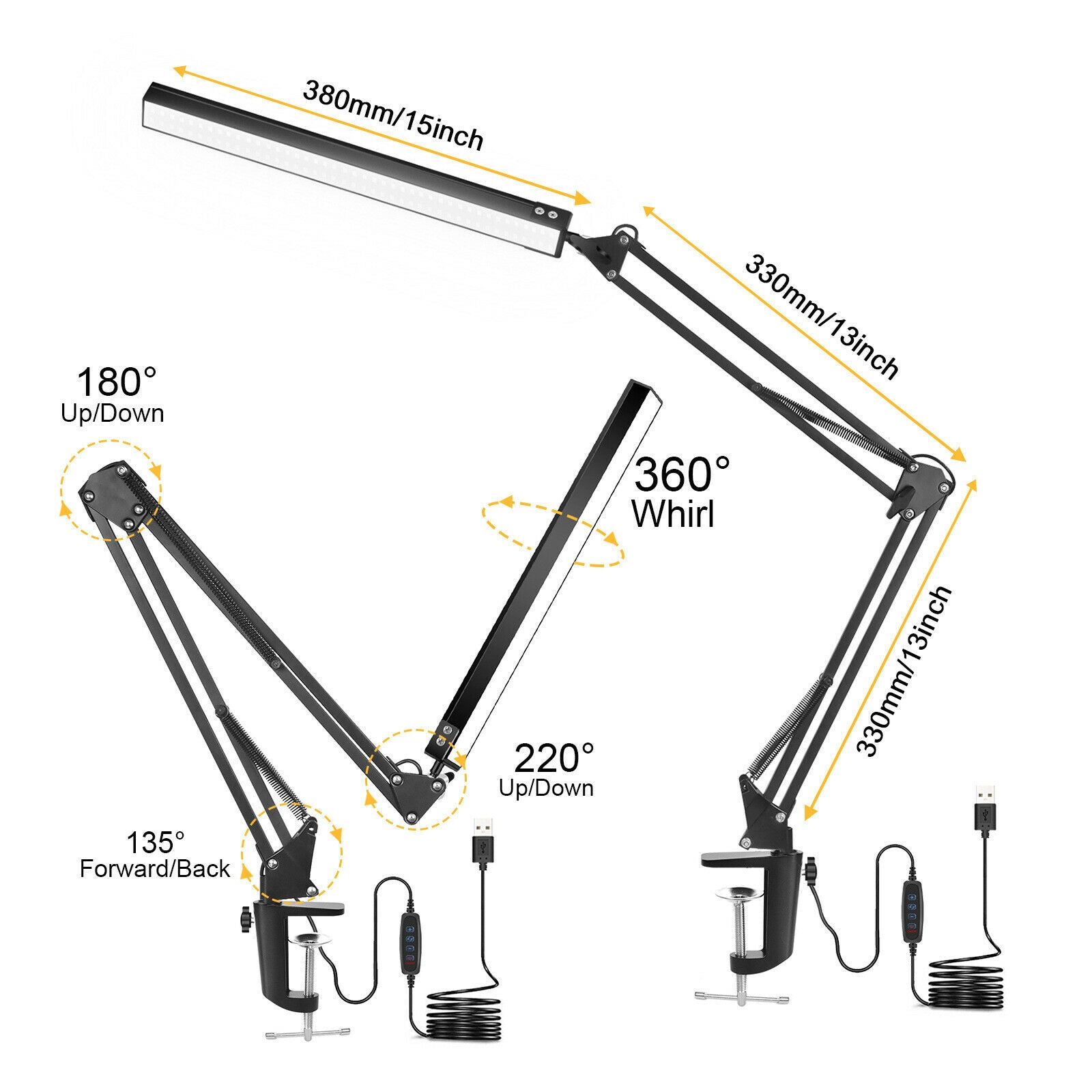 Swing Arm LED Desk Lamp with Clamp, Dimming Adjustable Architect Work Light
