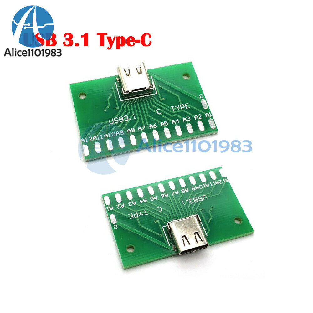 24Pin USB 3.1 Type C Female Plug Socket Connector SMT Type + PCB Board For DIY